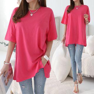Slit-hem Colored Boxy-fit T-shirt