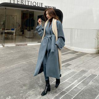Peak-lapel Woolen Coat With Sash