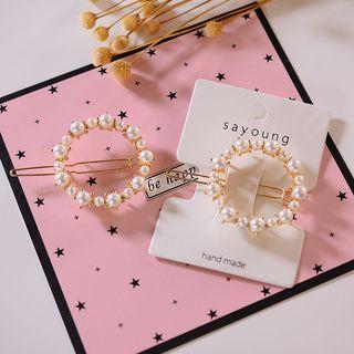 Faux Pearl Hoop Hair Clip A0345 - Circle - One Size