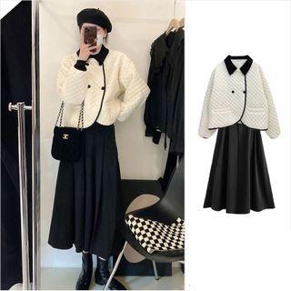 Double Breasted Quilted Jacket / A-line Skirt