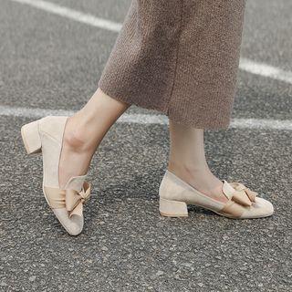 Faux Suede Bow Chunky Heel Loafers