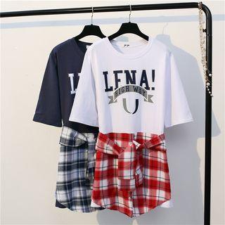 Mock Two Piece Shirt Panel Tie-waist Dress