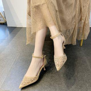 Rhinestone Laser Cut Kitten Heel Pumps