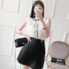 Cap-sleeve Ruffle-trim Buttoned Blouse