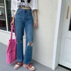 Low-rise Ripped Straight Leg Jeans
