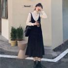 Long-sleeve Mock-neck Lace Top / Midi A-line Overall Dress