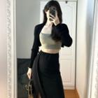 Crop Camisole Top / Slit Midi A-line Skirt / Crop Cardigan