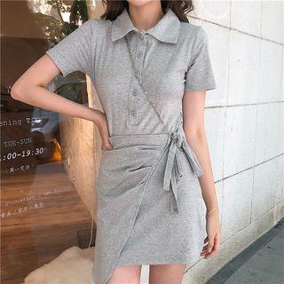 Short-sleeve Side-tie Mini Polo Dress