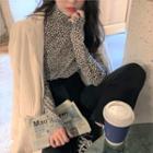 Long-sleeve Leopard Print Knit Top As Shown In Figure - One Size