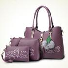 Set: Faux-leather Embroidered Tote + Cross Bag + Pouch