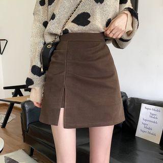 High Waist Shirred Side Slit A-line Mini Skirt