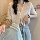 Short-sleeve V-neck Lace-trim Light Cardigan