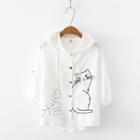 Printed Hooded 3/4-sleeve Light Jacket White - One Size
