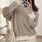 Round-neck Mock Two-piece Striped Long-sleeve Sweatshirt