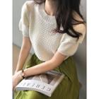Short-sleeve Crew Neck Cropped Knit Top