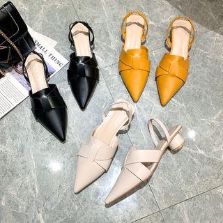 Faux Leather Pointy-toe Block Heel Slingback Sandals