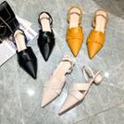 Faux Leather Pointy-toe Block Heel Slingback Sandals
