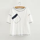 Contrast Stitching Printed Short-sleeve T-shirt