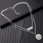 Smiley Face Layered Necklace Silver - One Size