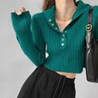 Sailor-collar Rib-knit Crop Top