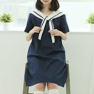 Sailor-collar Shift Dress One Size