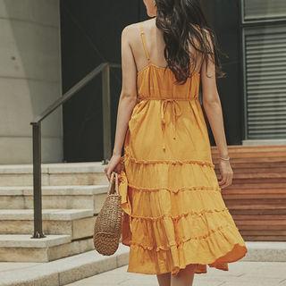 Spaghetti-strap Shirred Midi Dress