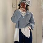 Zip-front Cropped Sweatshirt / Long-sleeve Slit Long Top