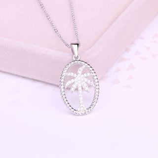 925 Sterling Silver Rhinestone Tree Pendant Necklace Pendant - White - One Size