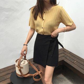 Short-sleeve Pointelle-knit Cardigan