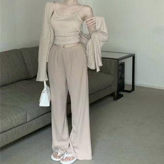 Cropped Camisole Top / Cardigan / Wide Leg Pants