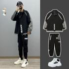 Lettering Two-tone Loose-fit Jacket / Long-sleeve Two-tone Lettering T-shirt / Print Pants