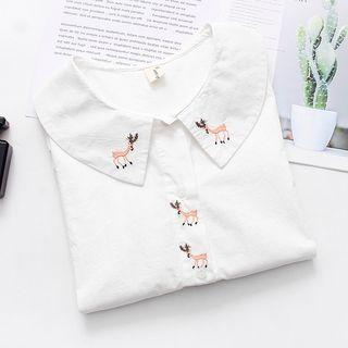 Deer Embroidered Short-sleeve Shirt
