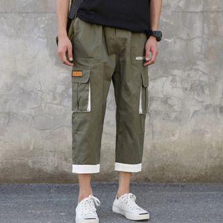 Color Panel Lettering Cargo Pants