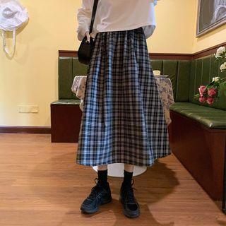 High-waist Gingham Maxi Skirt Black - One Size