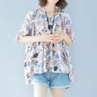Floral Elbow-sleeve Blouse Floral - White - One Size