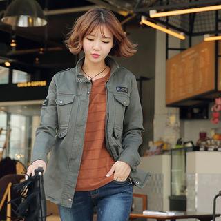 Stand-collar Patched Military Jacket