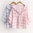 Plaid Hooded 3/4 Sleeve Jacket