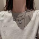 Smiley Face Layered Necklace 1 Pc - Smiley Face Layered Necklace - Silver - One Size