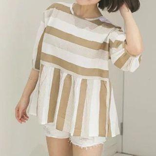 Striped Elbow Sleeve Blouse