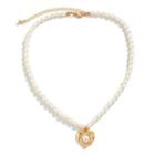 Heart Faux Pearl Pendant Choker Gold - One Size