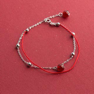 925 Sterling Silver Agate Red String Layered Bracelet S925 Silver - One Size