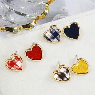 Non-matching Plaid Heart Earring