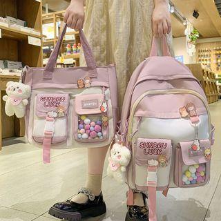 Pvc Panel Nylon Backpack / Tote Bag / Set