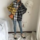 Color-block Plaid Long-sleeve Shirt As Figure - One Size