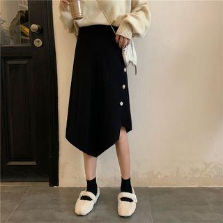 Asymmetric Hem Knit A-line Skirt