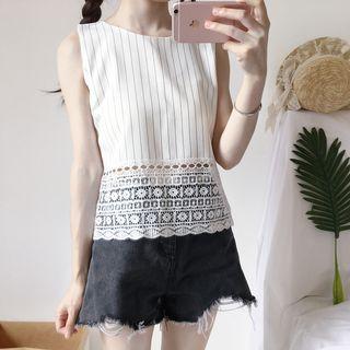 Slit Back Pinstriped Sleeveless Top