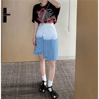 Tie Dye Denim Mini Pencil Skirt