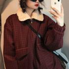 Lambswool Plaid Stand-collar Jacket Wine Red - One Size