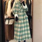 Plaid Double-breasted Midi Coat Green & White - One Size
