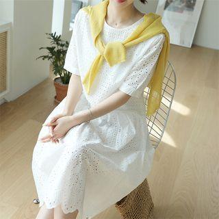 Eyelet-lace A-line Midi Dress Ivory - One Size